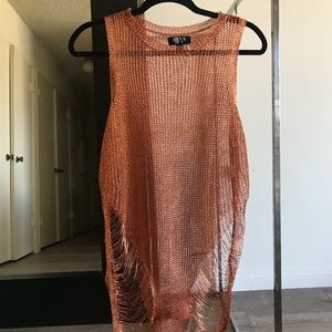 Mesh wire coverup dress in rust